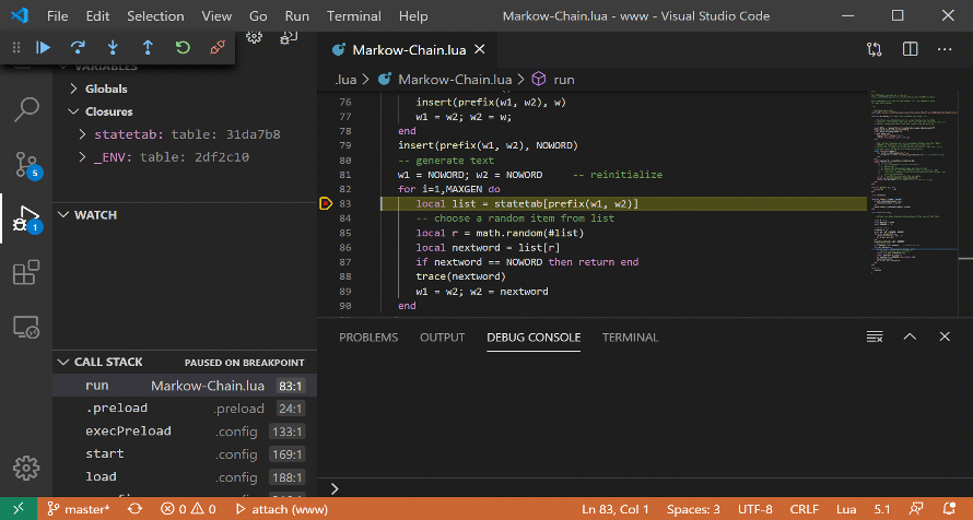 Lua Debugger Screenshot